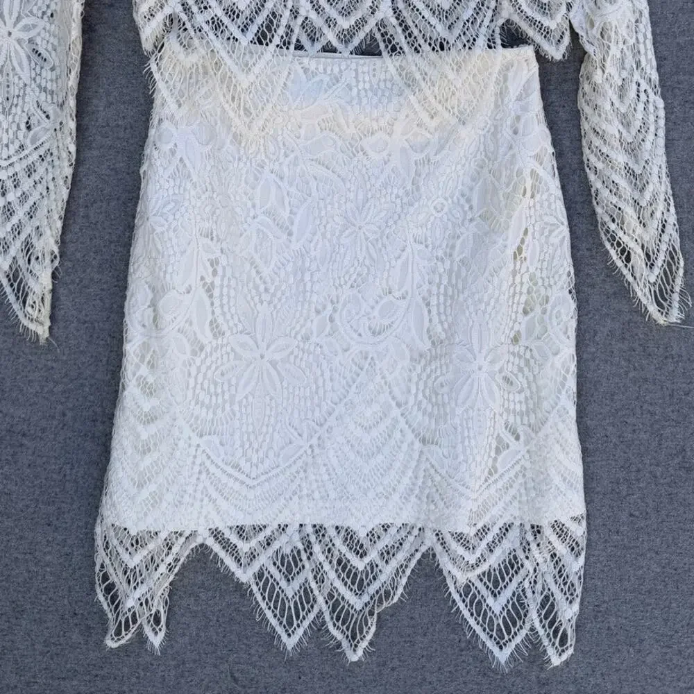 Danity Ivory Lace Two Piece Set Crop Top Skirt Boho Size Small